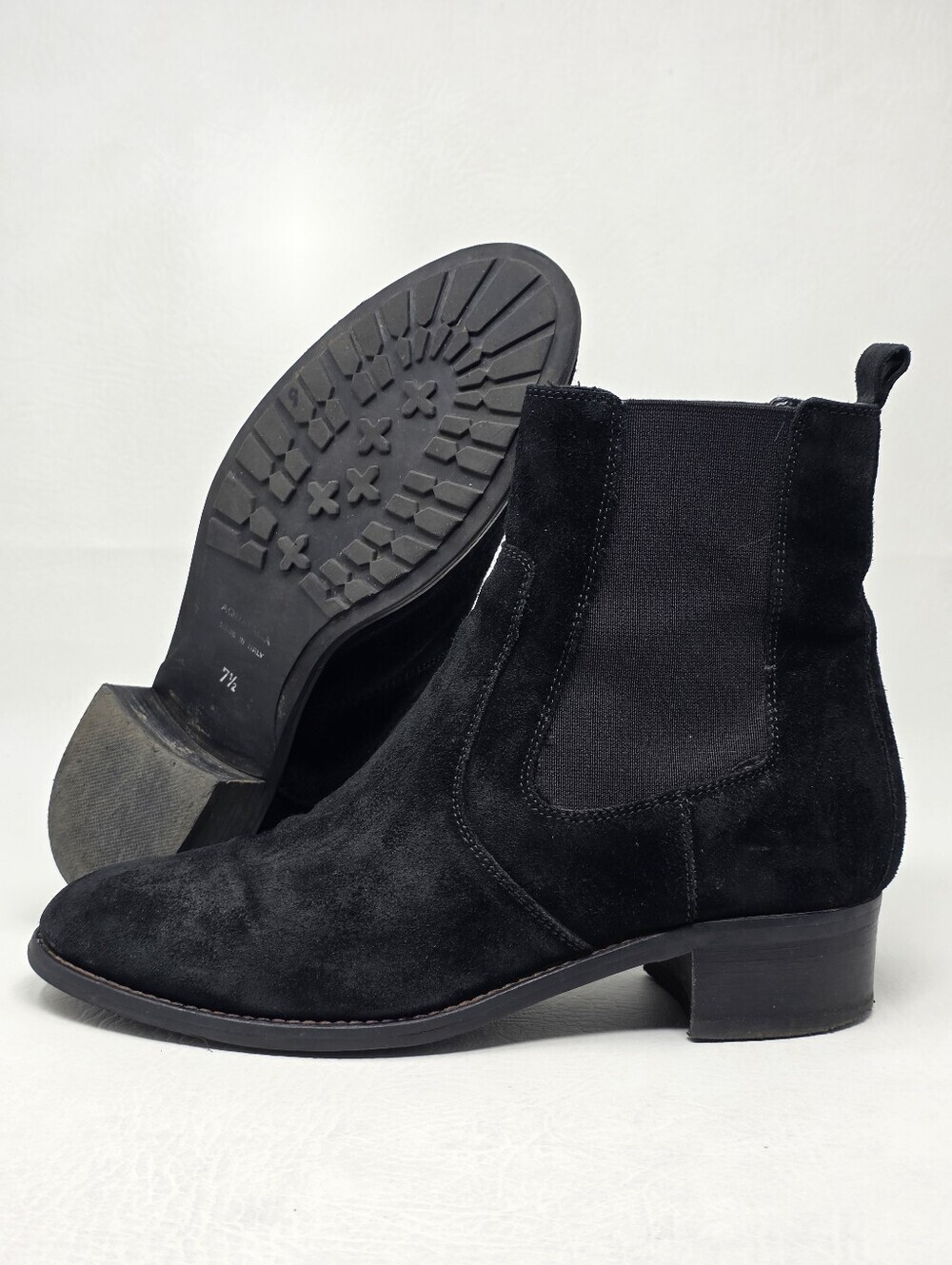 Aquatalia Chelsea Black Suede Ankle Boots Women Size 7.5 Pre-owned Made In Italy